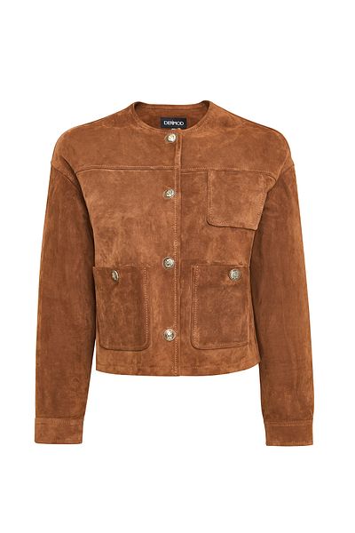 Derimod Lavinia Women's Brown Short Suede Leather Jacket 25Sgd 530510