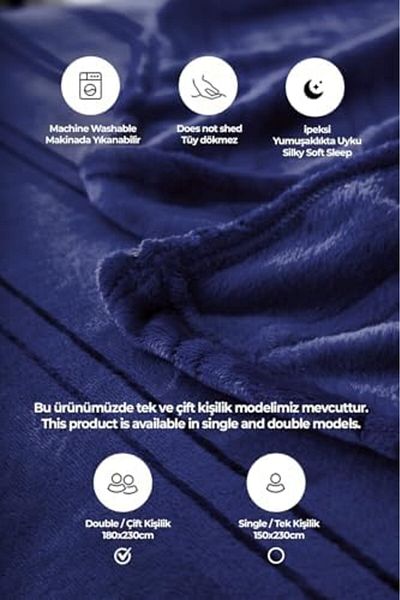 STOREMAX Mu-Artshop Supersoft Soft Double Blanket 180X230 cm Navy Blue Tnca 871301