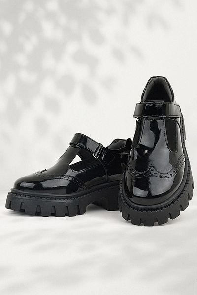 Rakerplus Pantofi de școală pentru fete cu velcro din piele neagră