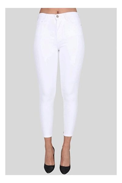 TugsatTasarTekstil White Skinny Leg Super Skinny Women's High Waist Power Lycra Jeans