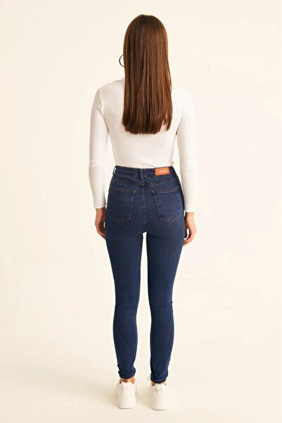 TugsatTasarTekstil Висока талія, темно-сині вузькі штани, супер-обтислі, жіночі, один розмір, візуально подовжують ноги