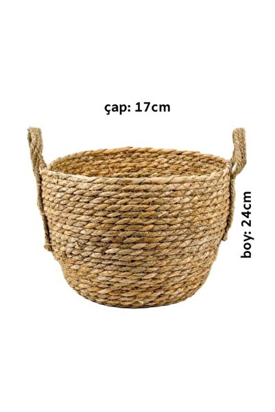 Fidanburada Hasır Sepet Kulplu Boho Saksı - Small