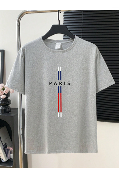 Framgan تي شيرت رجالي بطبعة باريس سترايب بأكمام قصيرة وكبير الحجم