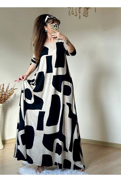 azra moda Casual Dress Beige Geometric