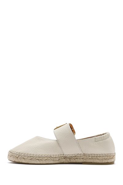 Derimod Women's Cream Buckle Leather Espadrille 25Sfd4570Ft