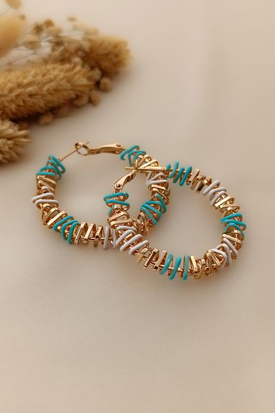 COSİTA Green White Gold Triangle Interlaced Colorful Hoop Earrings