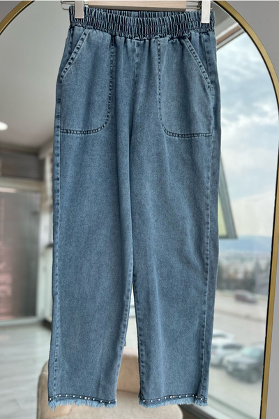 Kirazca Butik Γυναικείο Σετ Παντελόνι Τζιν Πέρλα Κεντημένο με Πέτρα