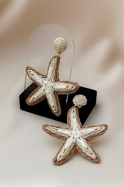 COSİTA Starfish Large Size Coffee Cream Straw Earrings