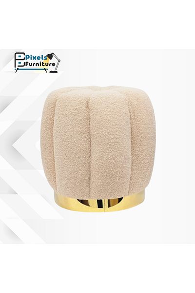 PixelsFurniture Pixel Furniture Geometric Round Pouf Chair in Boucle Fabric, Beige