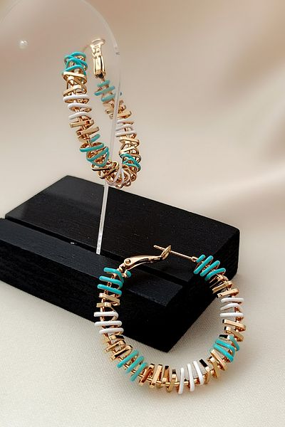 COSİTA Green White Gold Triangle Interlaced Colorful Hoop Earrings
