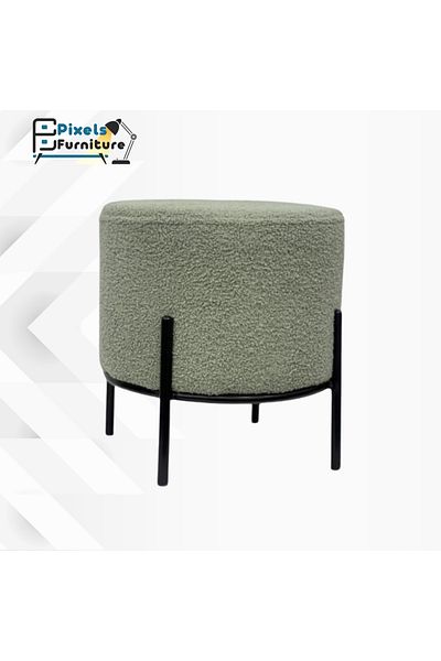 PixelsFurniture Pixel Furniture Round Pouf Seat in Boucle Fabric, Green