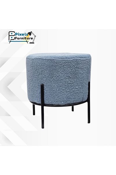 PixelsFurniture Pixel Furniture Round Pouf Seat in Boucle Fabric, Blue