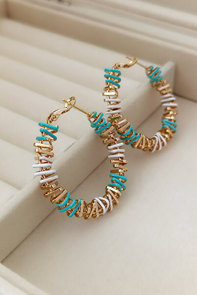 COSİTA Green White Gold Triangle Interlaced Colorful Hoop Earrings