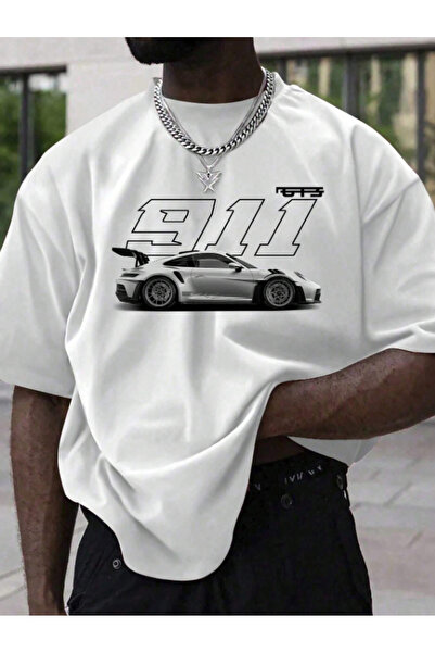 Framgan Мъжка/унисекс бяла тениска с къс ръкав и принт Porsche 911