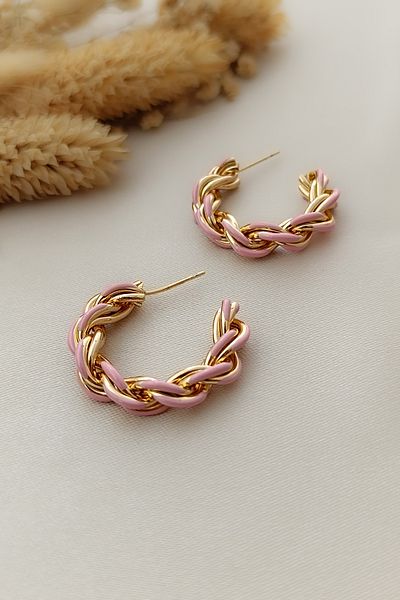 COSİTA Gold Pink Gradual Spiral Zircir Stylish Hoop Earrings