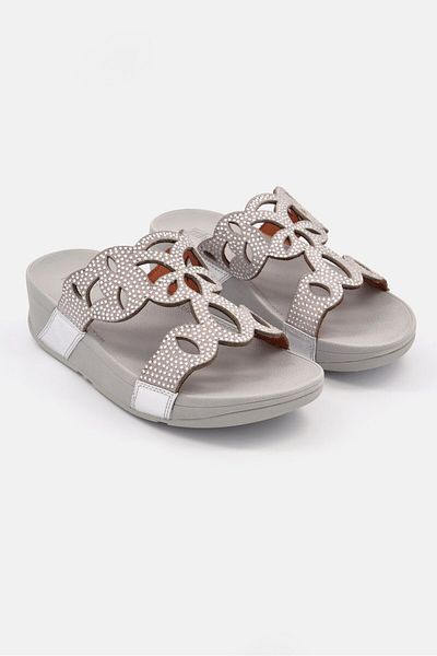 Fitflop Women Slip On Glitter Wedge Heel Sandals, Silver