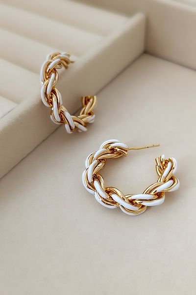 COSİTA Gold White Transitional Spiral Zircir Stylish Hoop Earrings