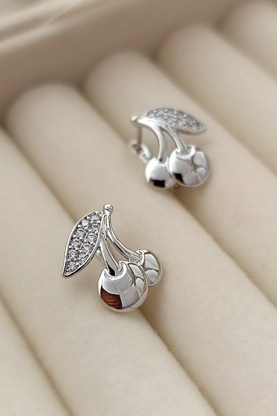 COSİTA Vintage Minimal Silver Cherry Earrings