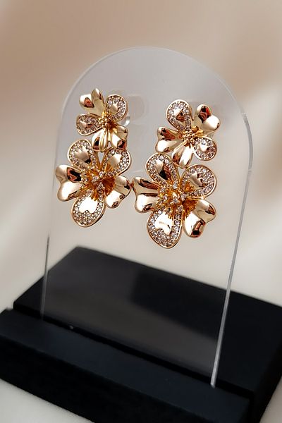 COSİTA Vintage Row Flower Dangle Rose Earrings