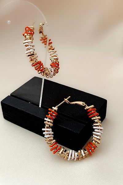COSİTA Orange White Gold Triangle Interlaced Colorful Hoop Earrings