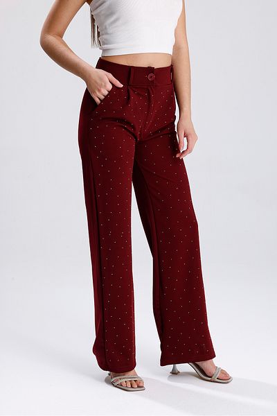 LOVES AGAZA Burgundy Stone Palazzo Trousers