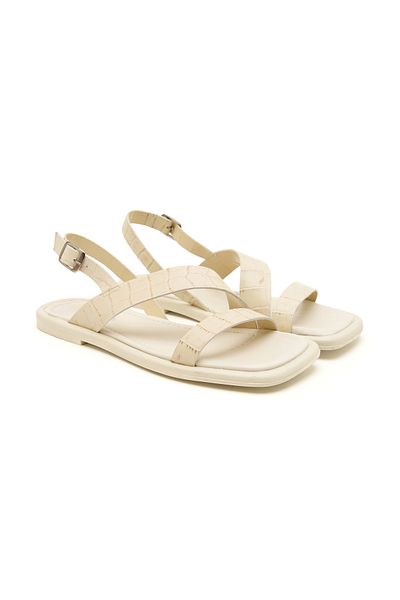 Desa Ornella White Women's Crocodile Printed Leather Sandals