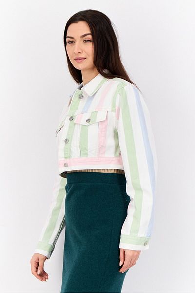 Esprit Women Yarn Dyed Cropped Denim Jacket, Multicolour