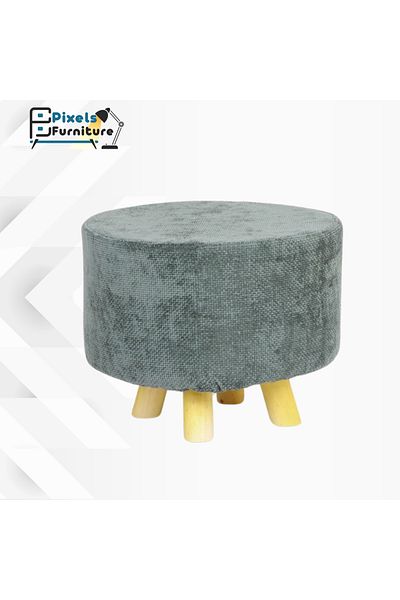 PixelsFurniture Round pouf seat with linen fabric and wooden bases from Pixel Furniture