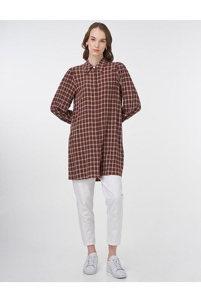 Kayra Καφέ Basic Tunik Ekoseli