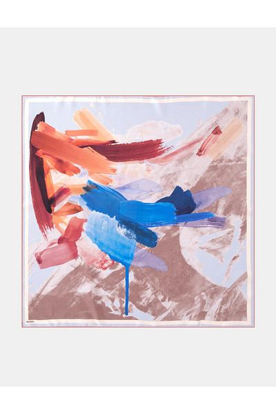 Kayra Μοτίβο πινέλου Twill Silk Scarf Blue