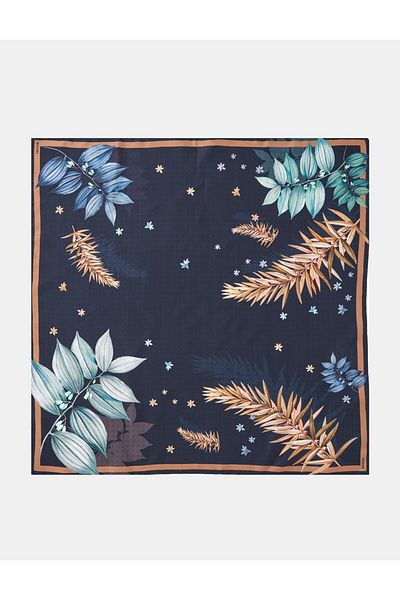 Kayra Μονόγραμμα μοτίβο Twill μεταξωτό κασκόλ Navy Blue