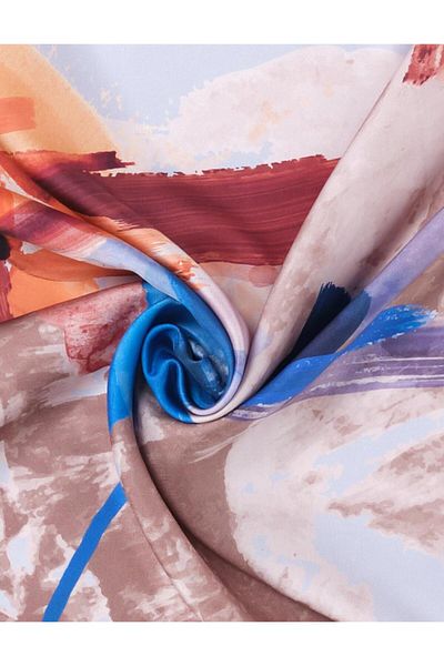 Kayra Μοτίβο πινέλου Twill Silk Scarf Blue