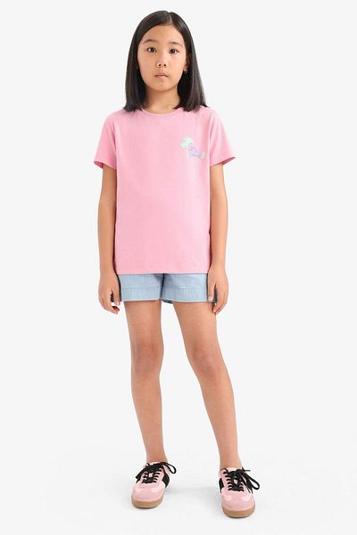 DeFacto Girl's Crew Neck Printed Short Sleeve T-Shirt E0349A825Sm