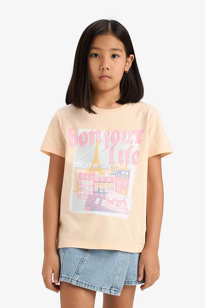 DeFacto Girl's Crew Neck Printed Short Sleeve T-Shirt E0350A825Sm