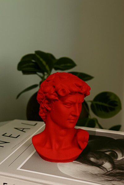 THE SB DESIGN Dekoratif David (DAVUT) Heykel Figür Büst Kırmızı