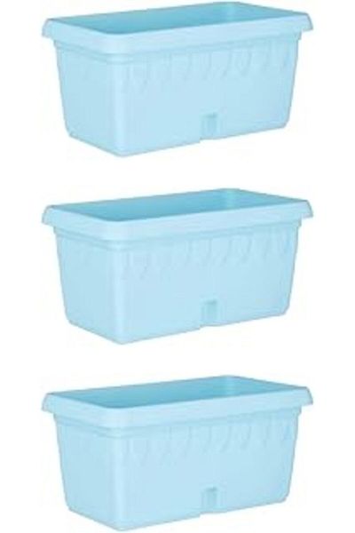 Mu Art Ahşap Damla Balcony Flower Pot 3 Pieces, 6 Lt, Powder Blue