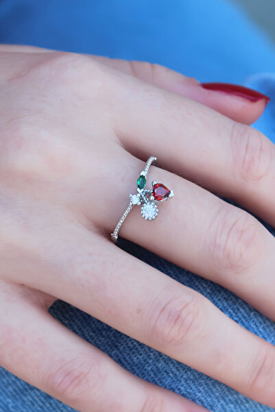 Nehir Silver Color Cherry Model Zircon Stone Women's Ring Valentine's Mother'...