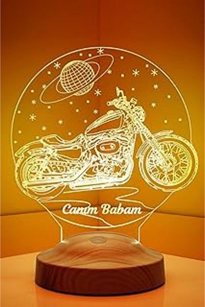 Mu Art Ahşap Lover Lamp 3D Dear Dad Motorcycle Chopper Led Lamp