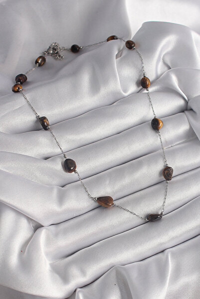 BSRE قلادة نسائية موديل حجر طبيعي بني اللون (فولاذ 316L)