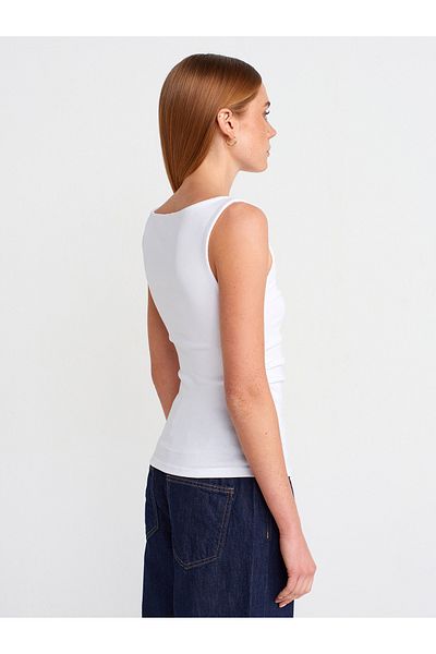 Dilvin 31589 Gathered Boat Neck Top-White