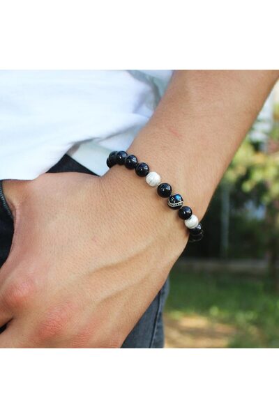 tesbihpasaji Çeşmi Arası Mavi Mine Taneli Orijinal Oltu Taşı Bileklik
