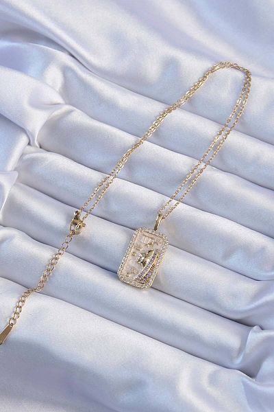 Store 316L Steel Chain Gold Color Zircon Stone Face Figure Tarot Necklace