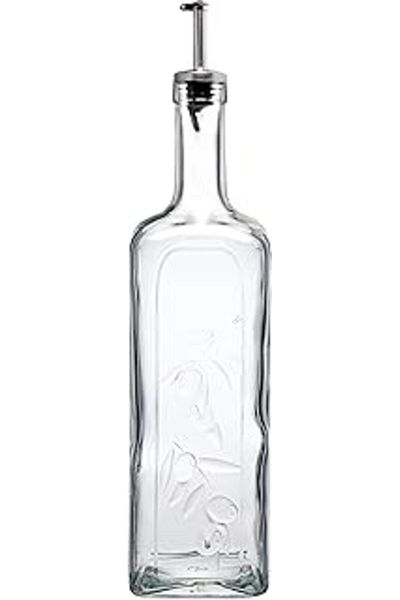 Mu Art Ahşap Pasabahce Paşabahçe Homemade Metal Stoppered Oil Bowl & Vinegar Bowl, Transparent, 1 Liter