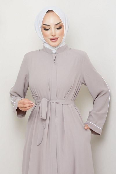 hafsamina Belted Hidden Placket Abaya Mink HM2178
