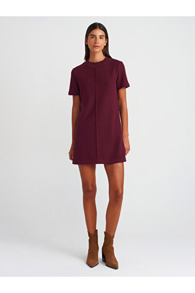 Dilvin 90810 Yumuşak Mini Elbise-Bordo
