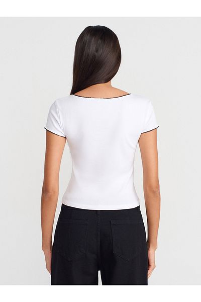 Dilvin 31798 Short Sleeve Shirred Top-White