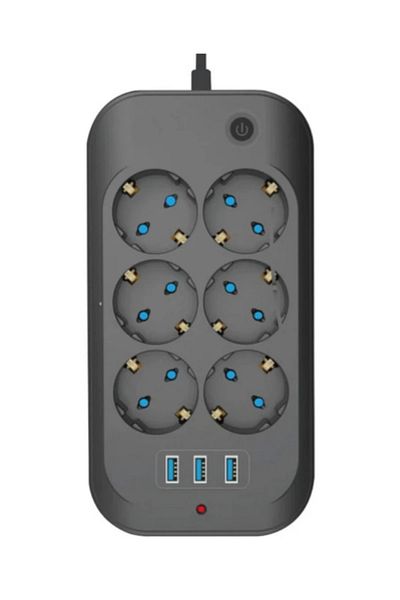 Miracle Omni Thermal Current Protected, Child Proof, 6-Piece 2 Mt Extension Cable 6 X Socket, 3 X USB