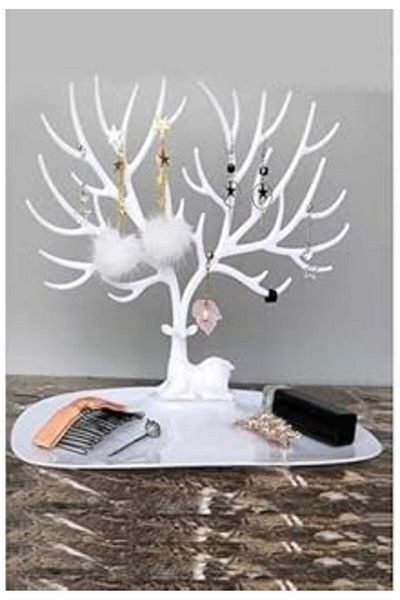 EDALKILIÇ 3B Trending White Deer Design Ring Necklace & Jewelry Organizer