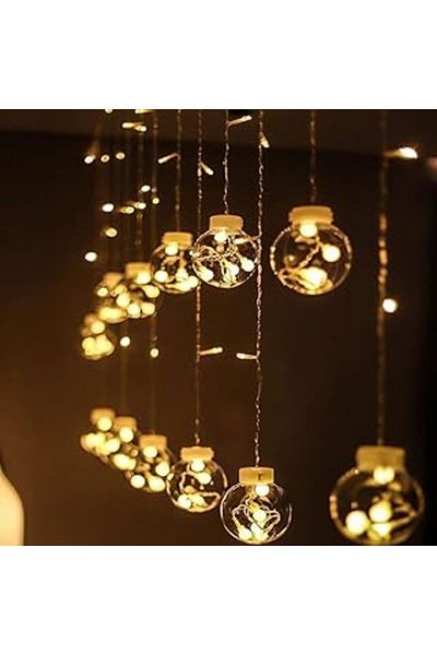 Mu Art Ahşap Illuminated New Year Ball Led Led Light Fringe Led Ball Decorative New Year Led 2.5 Meters 138 Led 8 Functions