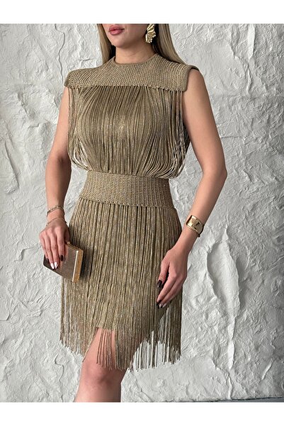 BEULLUBERİ Gold Fringe Dress - Gold Püsküllü Mini Elbise